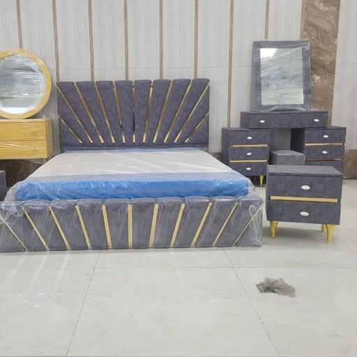 تخت خواب دونفره آلفا (8تیکه) کفی،پاتختی،میزآرایش، آینه و صندلی(پس کرایه)