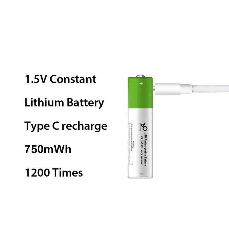 باتری قلمی AAA قابل شارژ با کابل Type C ظرفیت 750mAh بسته دو عددی