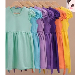 پیراهن دخترانه نخی خنک و راحت و تابستانه سایز 40تا65 جنس پنبه رنگارنگ