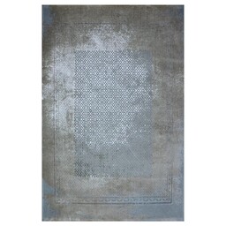 فرش ابریشمی طرح ترک رنگ زمینه طوسی آبی مدرن فرش مینیمالیسم فرش گلیمی ابریشمی  پرشین کد f136