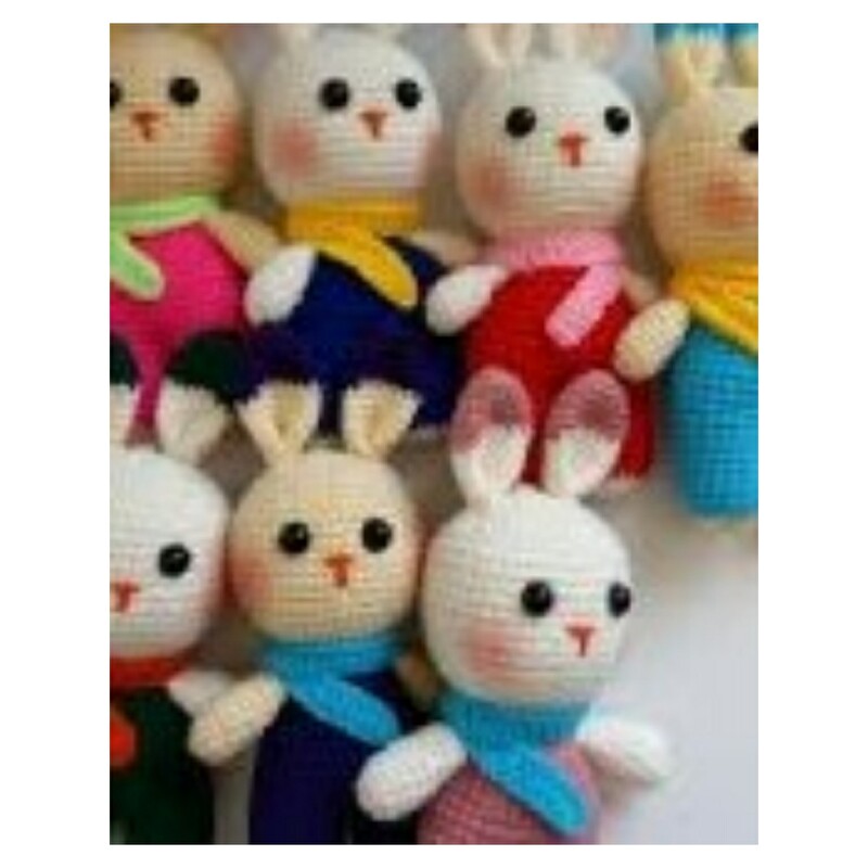 عروسک خرگوش بافت قد حدود 12سانت فروش عمده و تک ارسال به سراسرکشور