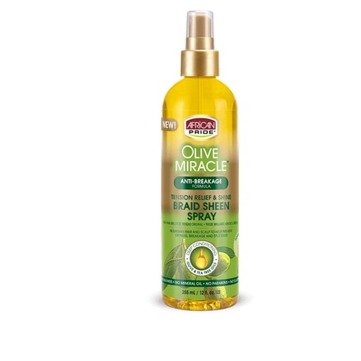 اسپری تسکین دهنده خشکی کف سر و براق کننده مو آفریکن پراید African Pride Olive Miracle Braid Sheen Spray