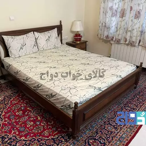 روتختی کشدار تخت دونفره طرح ترک ماربل سفید عرض160