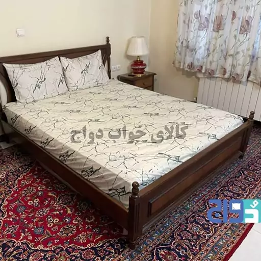 روتختی کشدار تخت دونفره طرح ترک ماربل سفید عرض180