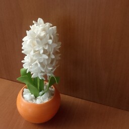 گلدان به همراه گل مصنوعی سنبل گلدون گل سنبل مصنوعی سفید نارنجی قد 23