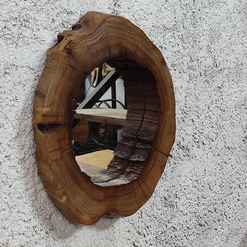 آینه دیواری روستیک از چوب درخت نارون