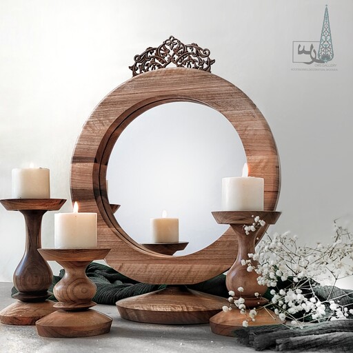 آینه شمعدان منبت کاری شده چوب گردو