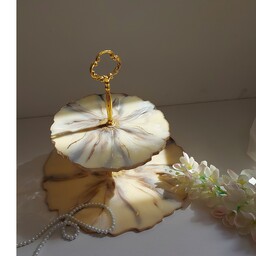 هولدر دوطبقه طرح کرم طلایی شاین با دستگیره رنگ ثابت و پایه،سفارشی ساز
