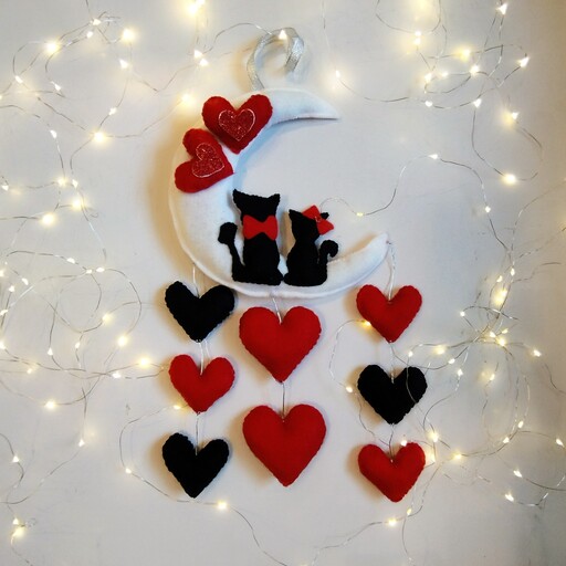 آویز  گیفت طرح ماه و گربه مناسب برای هدیه کادو ،جشن وتم تولد،در اتاق ،سیسمونی