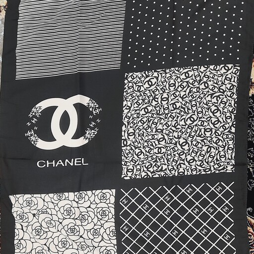 شال Chanel و Lv راحت و سبک جنس نخی سفید مشکی منگوله دار