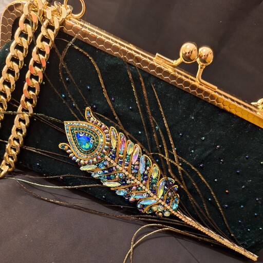 کیف جواهر دوزی پر طاووس
