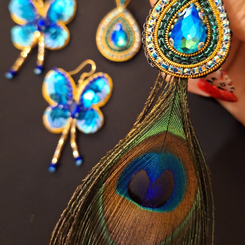 گوشواره جواهردوزی طرح طاووس