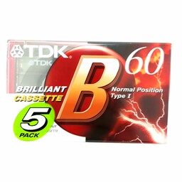 پک 5 عددی نوار کاست 60 دقیقه خام تدک  TDK   سری ممتاز و استثنایی BRILLIANT ، اصلی و اورجینال،  پلمپ