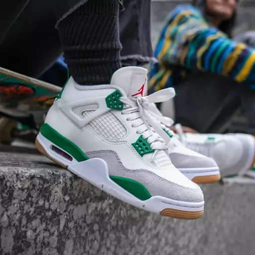 کفش جردن Nike Jordan 4 مردانه زنانه رنگ  سفید طوسی سبز  37 تا 45 ( کتونی جردن - جردن 4 - jordan 4  - کفش ایر جردن   ) 