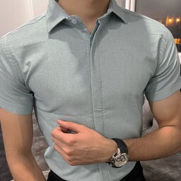 پیراهن مردانه آستین کوتاه  شانلی دکمه مخفی