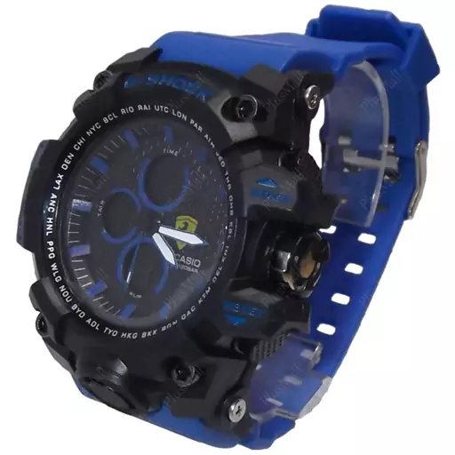 ساعت کاسیو جی شاک آبی  مشکی دو زمانه کد G Shock Blue 015