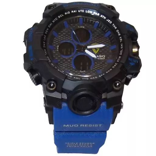 ساعت کاسیو جی شاک آبی  مشکی دو زمانه کد G Shock Blue 015