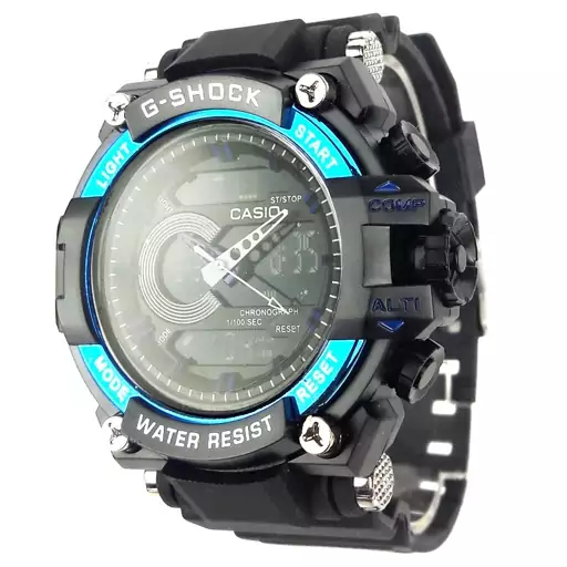 ساعت کاسیو جی شاک مشکی آبی  دو زمانه کد G Shock Blue 026