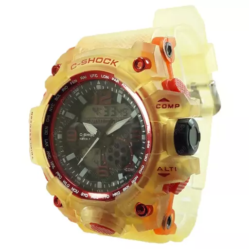 ساعت کاسیو جی شاک شفاف زرد قرمز دو زمانه  کد G Shock Red 038