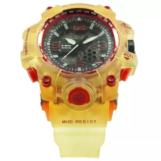 ساعت کاسیو جی شاک شفاف زرد قرمز دو زمانه  کد G Shock Red 038