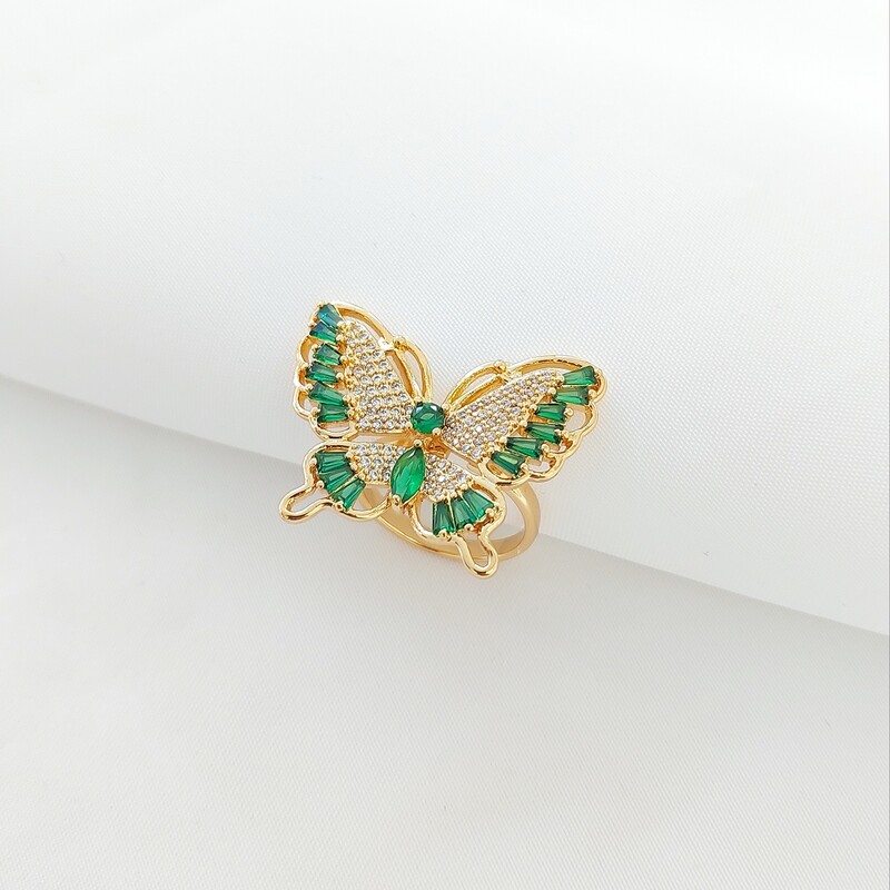 انگشتر پروانه فری سایز با باگت های سبز 