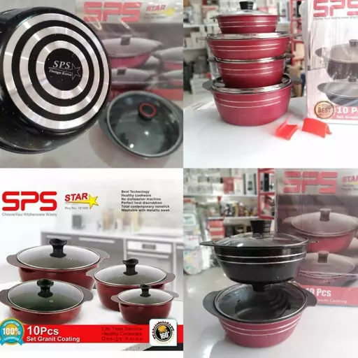 سرویس قابلمه 10 پارچه SPS خط دار
داخل گرانیت طرح چدن
سایز قابلمه ها 20-24-28 و تابه 28
دارای 2 عدد دستگیره سیلیکونی نسوز