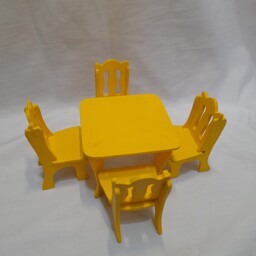 میز و صندلی چوبی معرق کاری سایز کوچک رنگ زرد 