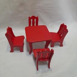 میز و صندلی چوبی معرق کاری سایز کوچک رنگ قرمز