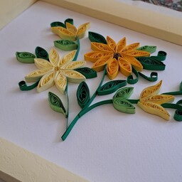 تابلوی ملیله کاغذی گلهای آفتابگردان با قاب مقوایی