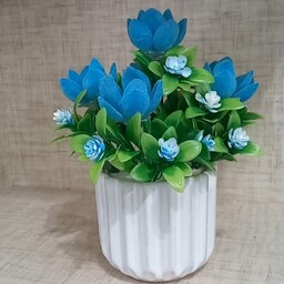 گلدان گل مخمل کریستالی آبی بسیار شیک و زیبا  وقابل شستشو 