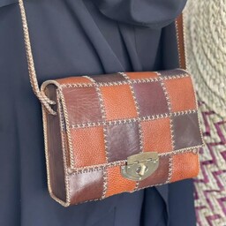 کیف دوشی زنانه چرم طبیعی چهل تیکه کاملا دست دوز 
