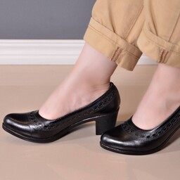کفش زنانه دخترانه مدل بانوپاشنه پیو ترک 5سانت رویه چرم صنعتی کیفیت بالا