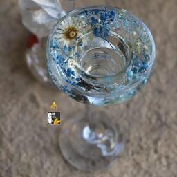 شمع جام گل(آبی)، مناسب برای سفره عقد، با گل های طبیعی، شیک و مجلسی