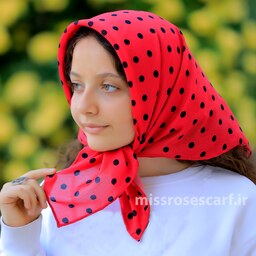 روسری دخترانه - نخی - قواره 70 - ارسال رایگان - برند میس رز طرح توپی قرمز