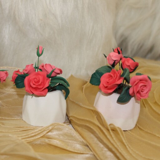 گلدان رز (رنگبندی،گلدان سنگ ،گل خمیر پلیمری)
