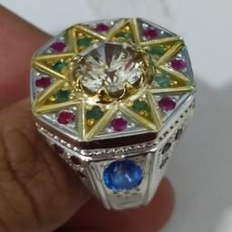 انگشتر نقره دست ساز موزانایت یا الماس روس جواهری