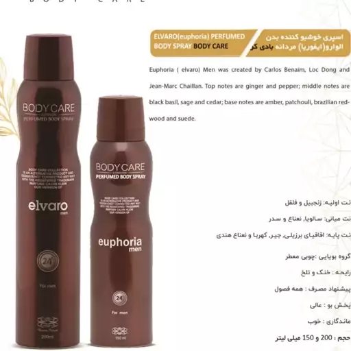 اسپری بدن بادی کر مردانه رایحه ایفوریا Body Care Euphoria For Men