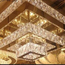 لوستر سقفی کریستالی مربع سایز 60.40.20 استیل طلایی(پس کرایه)