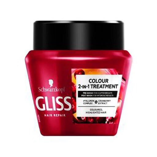 ماسک مو گلیس قرمز Gliss Hair Repair Maschera Colour 2 in 1 حجم 300 ملی گرم