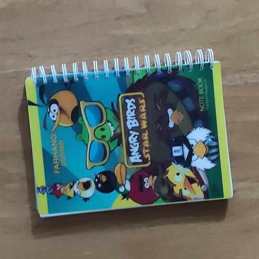دفتر 200 برگ 4 موضوعه فنری و  فانتزی و جلد طلقی طرح انگری بردز  Angry Birds ، دفتر 200 برگ 4 قسمته، دفتر  4 کاربرد، 