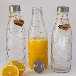 بطری شیشه ای(شفاف) یک لیتری با طرح لاو و درب فلزی