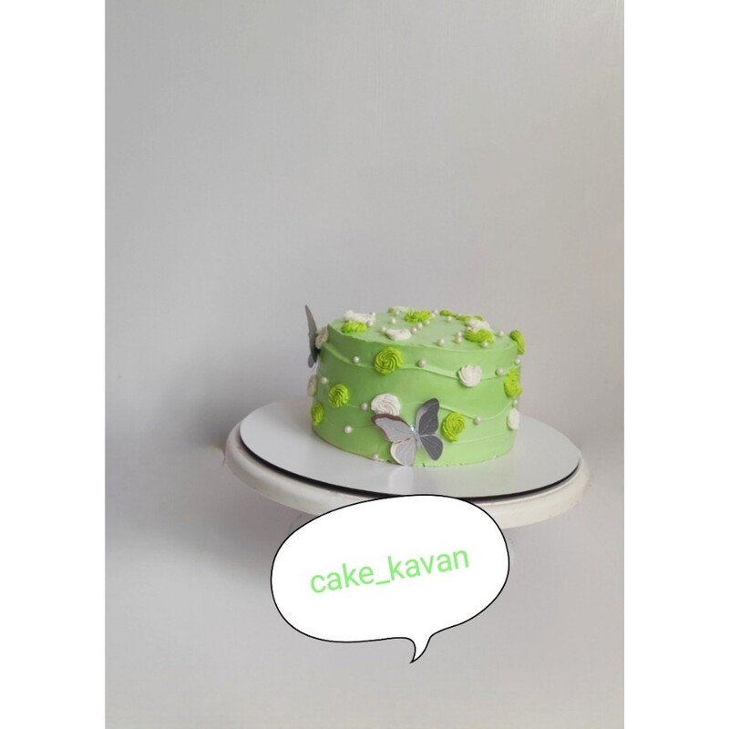 کیک تولد سبز زیبا  و پروانه ای روز مادر  با فیلینگ موزگردو و سس شکلات 