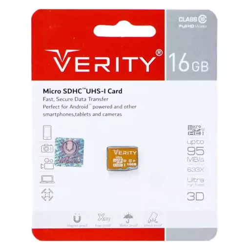 رم میکرو 16 گیگ وریتی Verity U106 U1 95MB s بدون خشاب ( مادام العمر آسان سرویس )