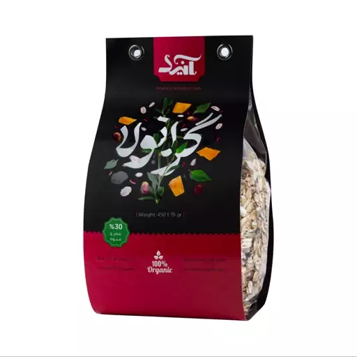 گرانولا جو دوسر با مغز پسته انبه تخمه آفتابگردان مویز و چیپس خرما - 450 گرم