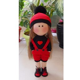 عروسک روسی دختر شلوارک پیشبندی ارتفاع 35 سانتیمتر