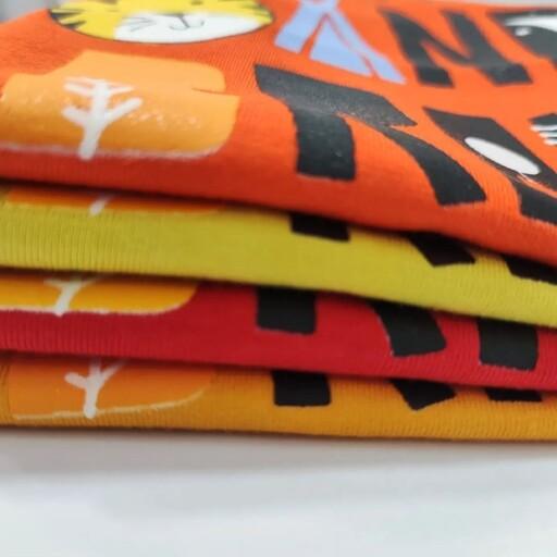 تیشرت تک پسرانه حیوانات جنس نخ پنبه کیفیت چاپ عالی سایز 40 45 رنگ قرمز سبز نارنجی کمرنگ نارنجی پررنگ