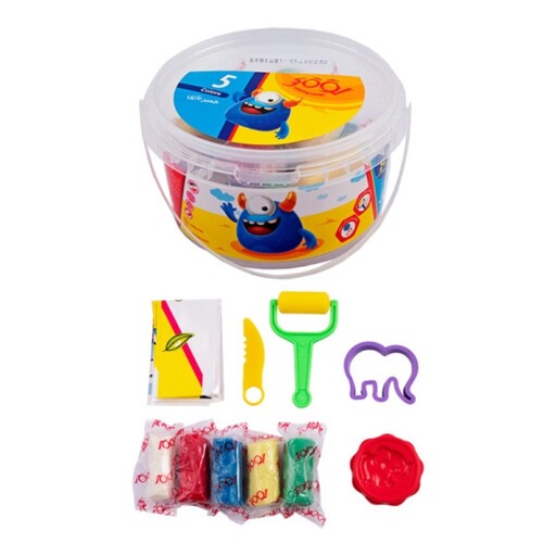 (فروش عمده) 12 بسته خمیربازی سطلی 5 رنگ لوکی با ابزار و سفره