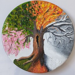  دیوارکوب درخت چهار فصل با طرح برجسته نقاشی شده با خمیر  تکسچر و رنگ آکرلیک مناسب برای هدیه دادن