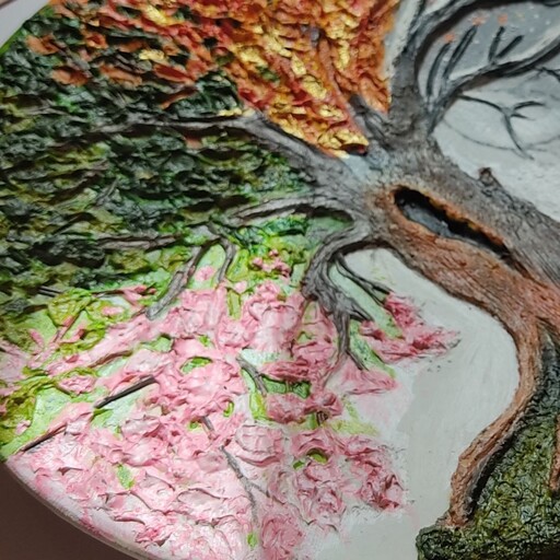  دیوارکوب درخت چهار فصل با طرح برجسته نقاشی شده با خمیر  تکسچر و رنگ آکرلیک مناسب برای هدیه دادن