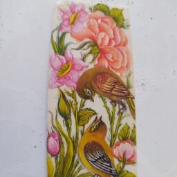 نقاشی تخصصی گل و مرغ مکتب اصفهان برزوی تک استخوان شتر ،مناسب تابلویی و پر پردازیعنی تشکیل شده از نقاط بسیار ریز